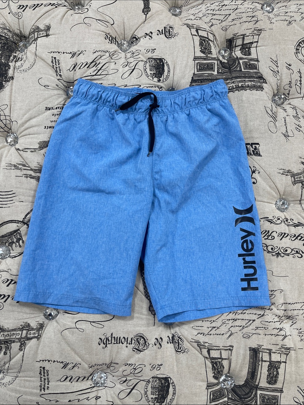 Hurley Light Blue Elastic Waist Swim Shorts with Black Logo